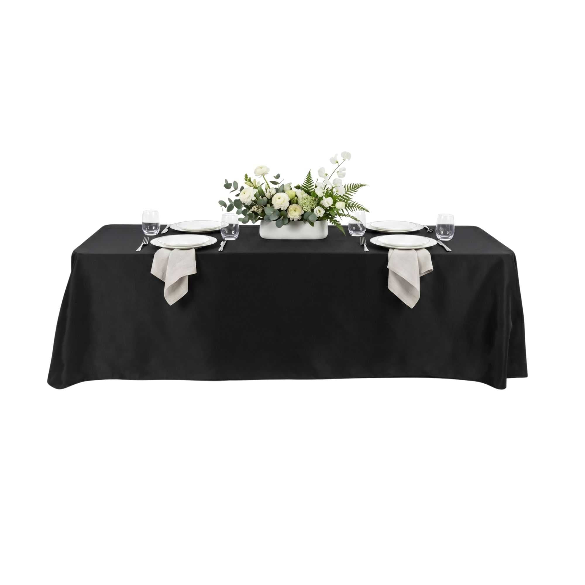 Table Tek Rectangle Black Polyester Cloth Table Cover - Hemmed - 90" x 132" - 1 count box