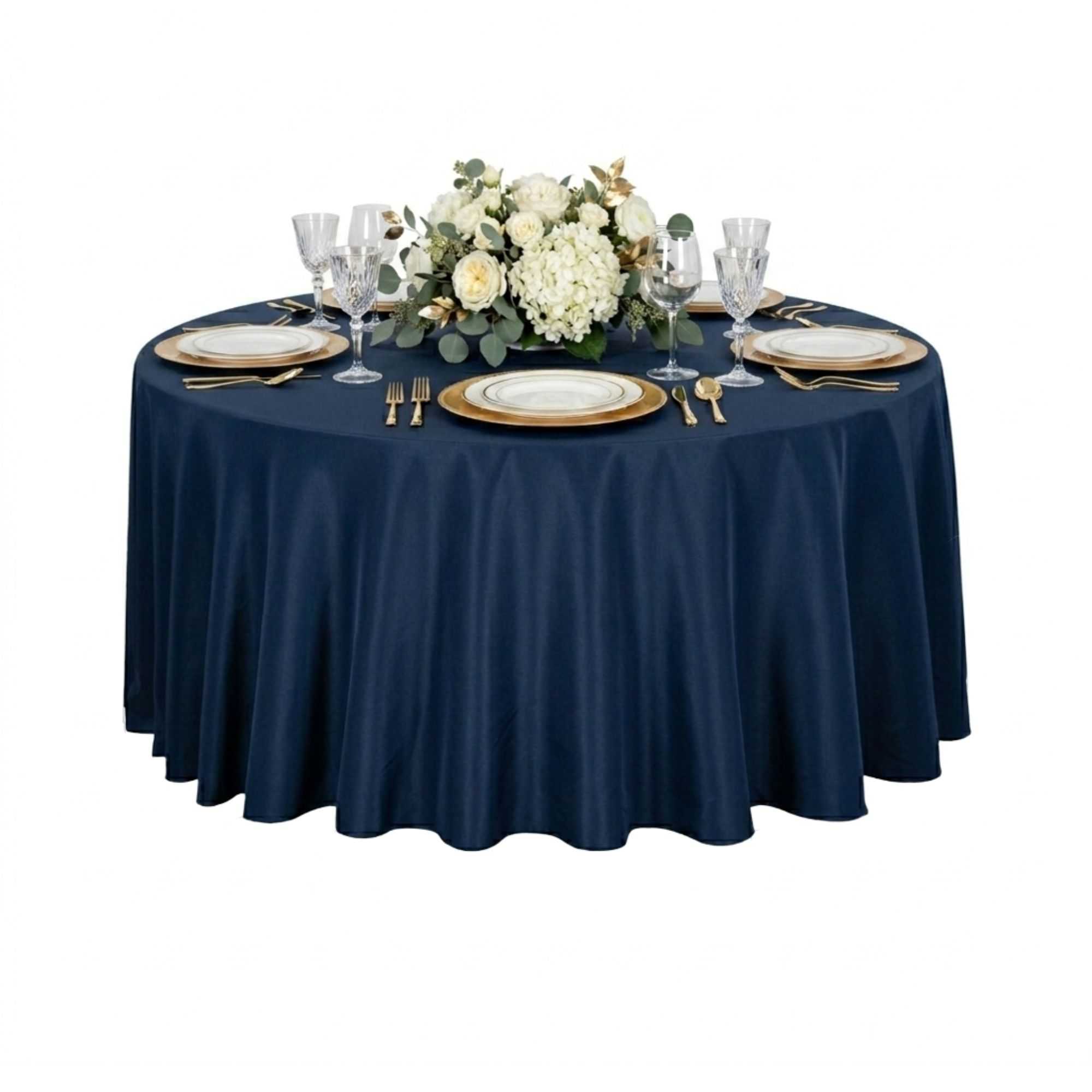 Table Tek Round Blue Polyester Cloth Table Cover - Hemmed - 120" - 10 count box