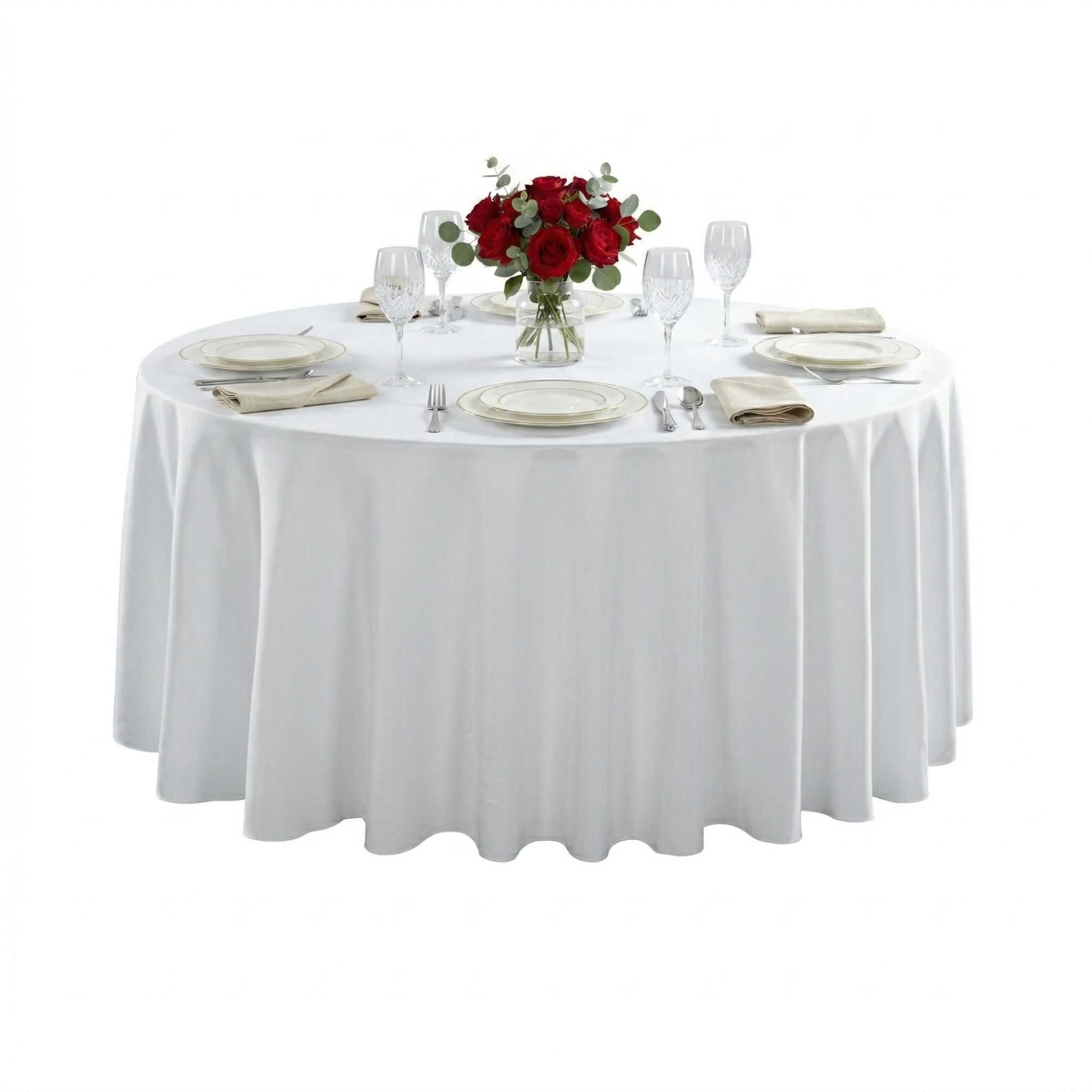 Table Tek Round White Polyester Cloth Table Cover - Hemmed - 120" - 1 count box