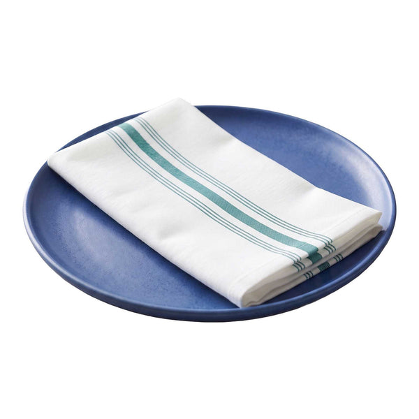Luxenap White Woven Cloth Bistro Napkin - Green Stripe - 18 1/2