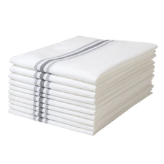 Luxenap White Woven Cloth Bistro Napkin - Gray Stripe - 18 1/2