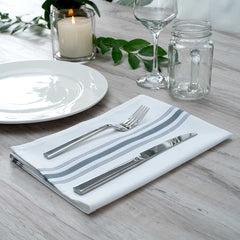 Luxenap White Woven Cloth Bistro Napkin - Gray Stripe - 18 1/2