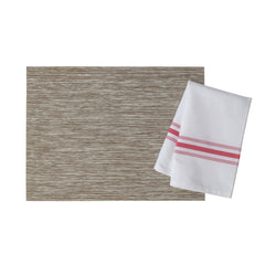 Luxenap White Woven Cloth Bistro Napkin - Red Stripe - 18 1/2