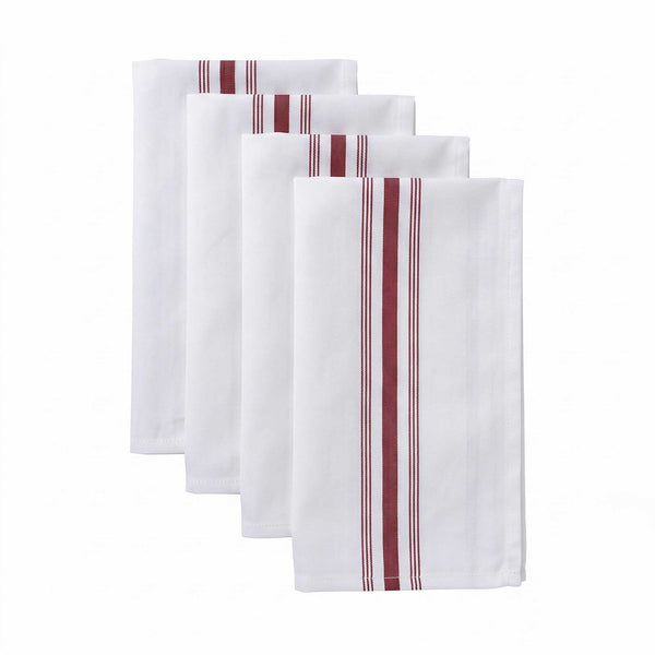 Luxenap White Woven Cloth Bistro Napkin - Red Stripe - 18 1/2