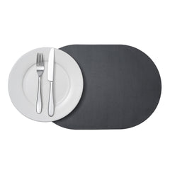 Oval Black Vinyl Placemat - Embossed - 17 3/4