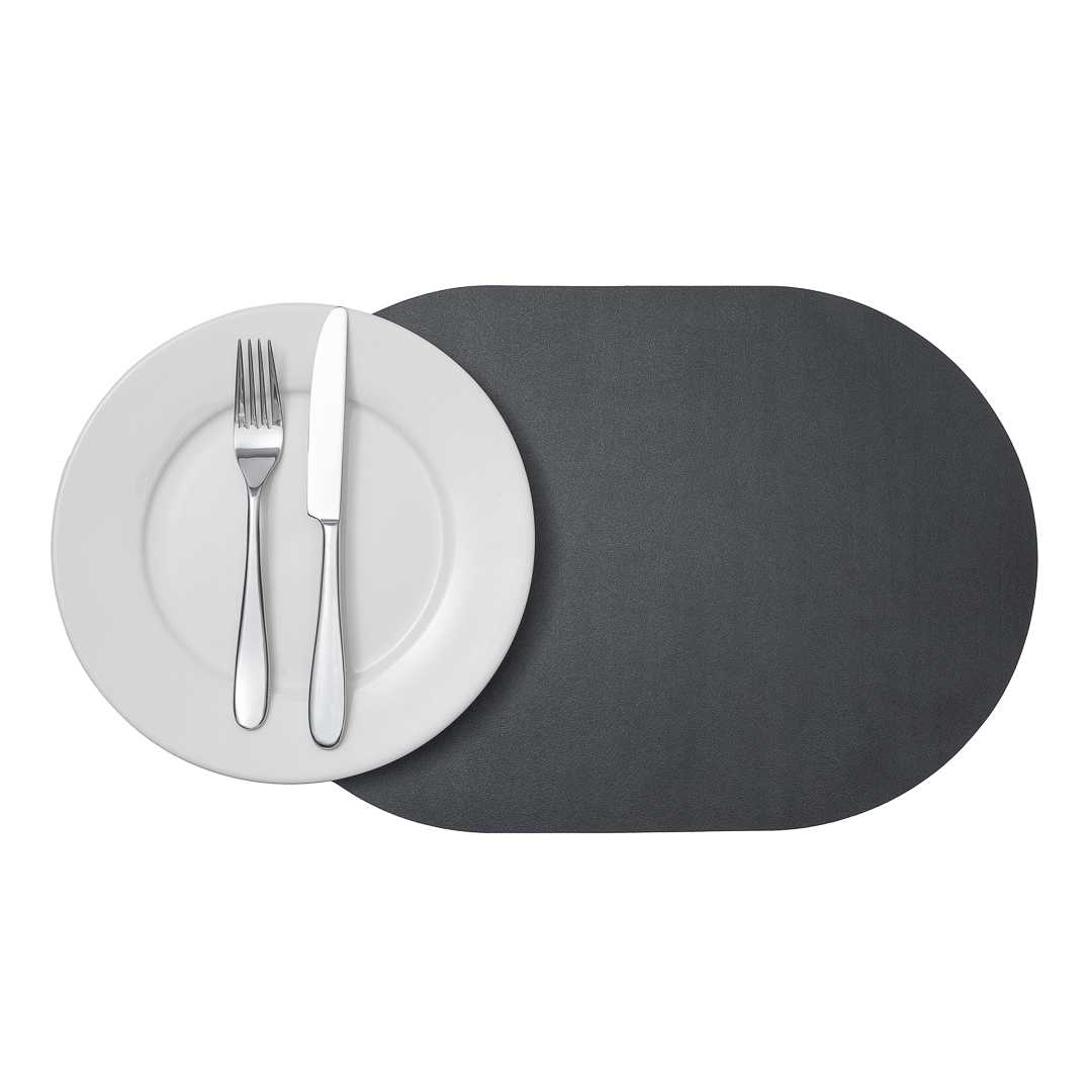 Chef 101 Oval Black Vinyl Placemat - Embossed - 17 3/4" x 12" - 84 count box