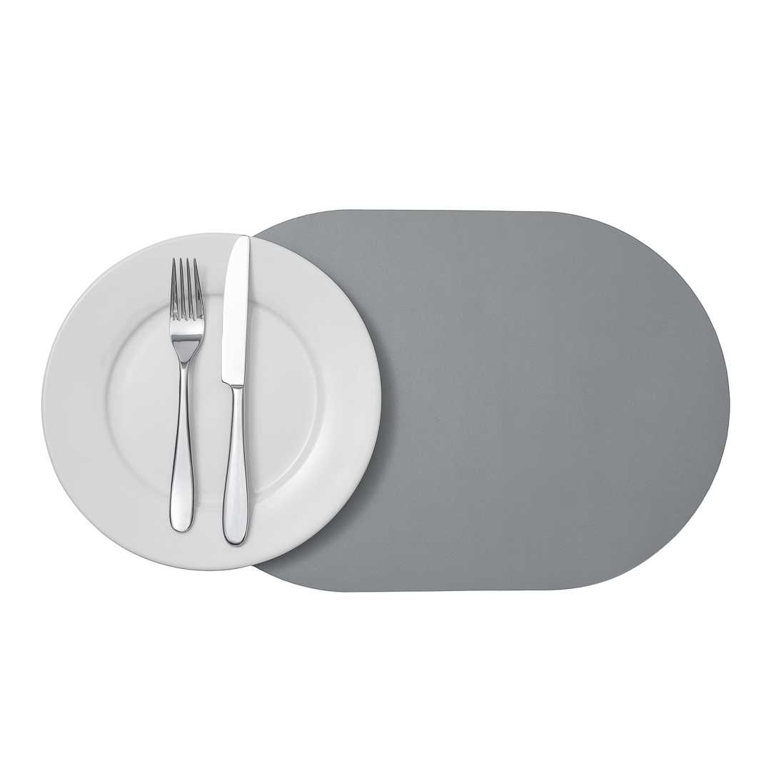 Chef 101 Oval Gray Vinyl Placemat - Embossed - 17 3/4" x 12" - 84 count box