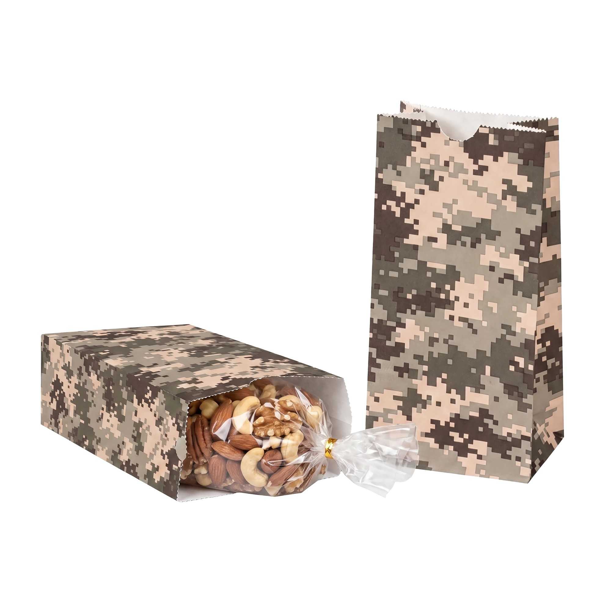 Bag Tek Camouflage Paper Bag - 2 lb - 4 1/4" x 2 1/4" x 8 1/2" - 100 count box
