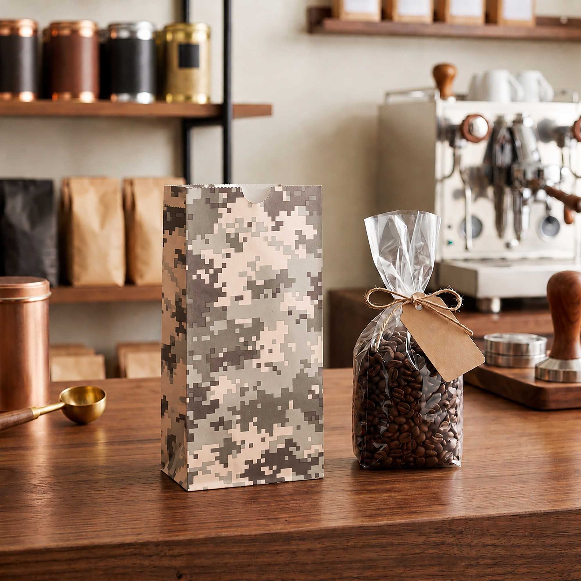 Bag Tek Camouflage Paper Bag - 2 lb - 4 1/4" x 2 1/4" x 8 1/2" - 100 count box