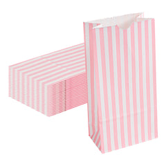 Bag Tek Pink and White Stripe Paper Bag - 2 lb - 4 1/4