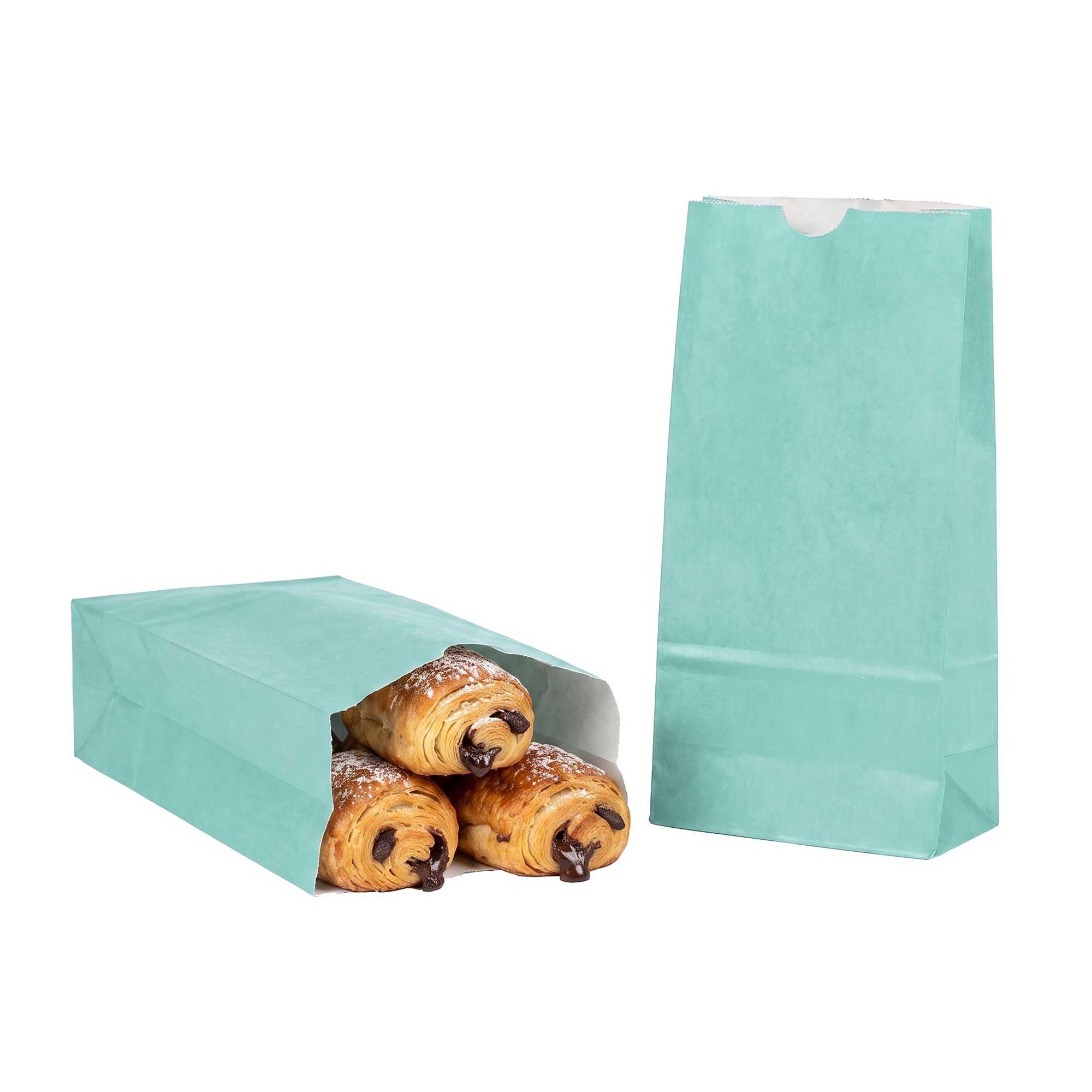 Bag Tek Turquoise Paper Bag - 2 lb - 4 1/4" x 2 1/4" x 8 1/2" - 100 count box