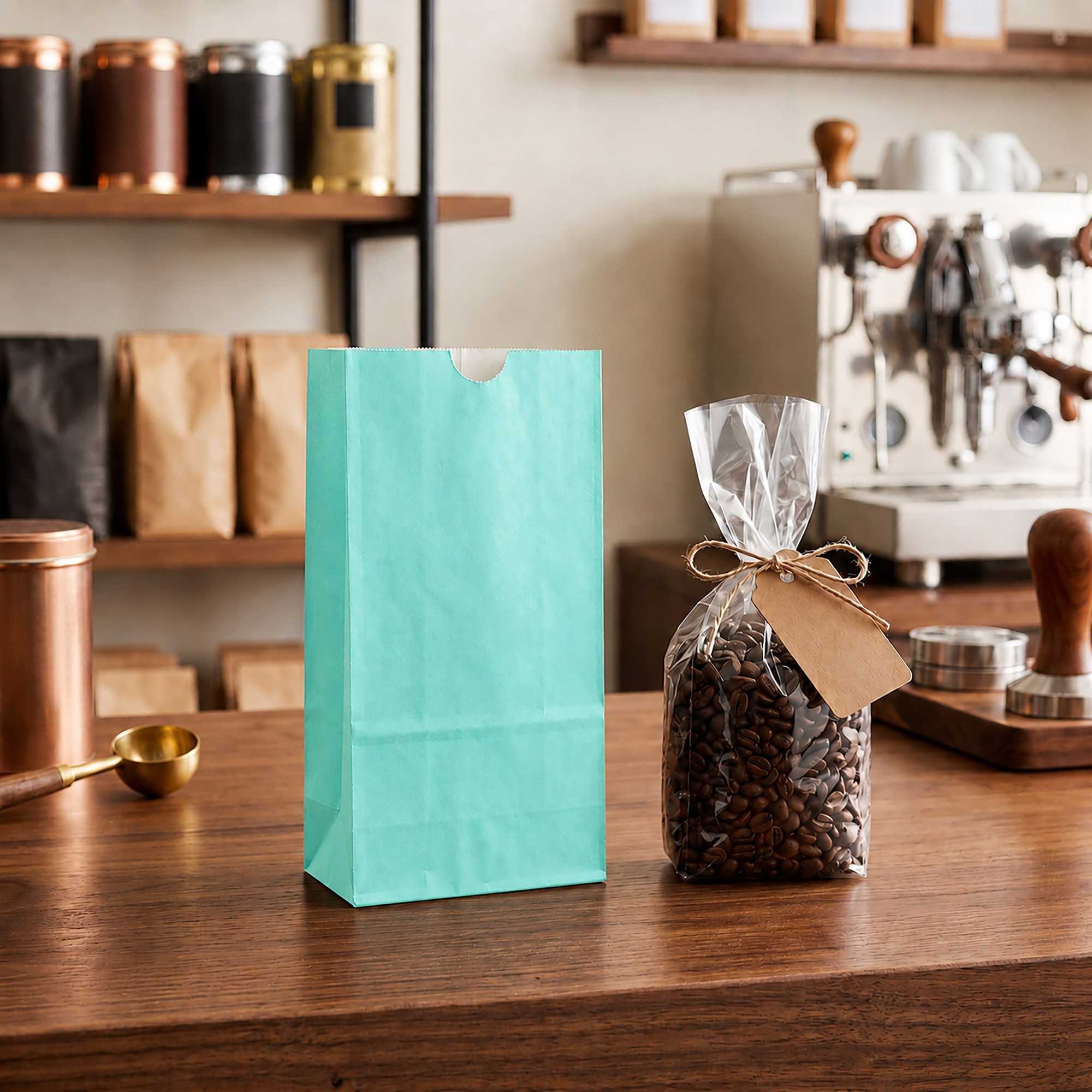 Bag Tek Turquoise Paper Bag - 2 lb - 4 1/4" x 2 1/4" x 8 1/2" - 100 count box