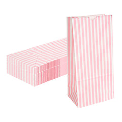 Bag Tek Pink and White Stripe Paper Bag - 8 lb - 6