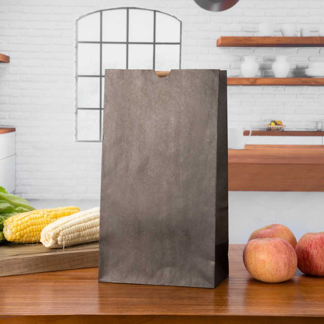 Bag Tek Black Paper Bag - 12 lb - 7" x 4 1/4" x 12 1/2" - 1000 count box