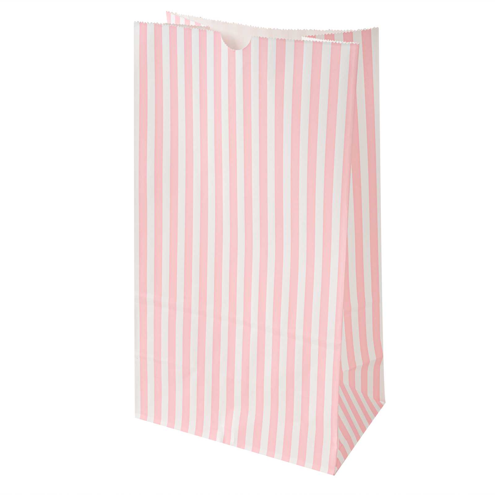 Bag Tek Pink and White Stripe Paper Bag - 12 lb - 7" x 4 1/4" x 12 1/2" - 1000 count box
