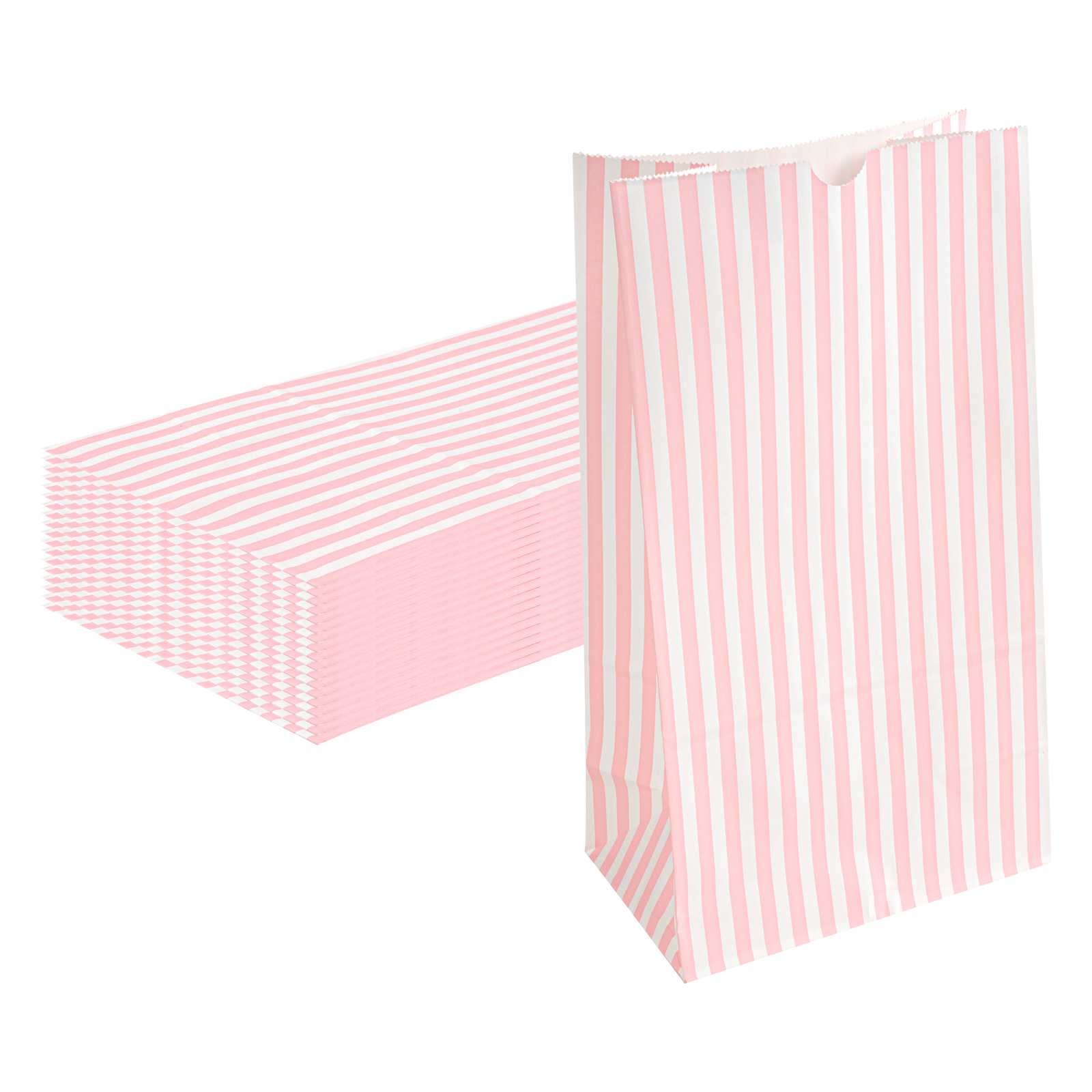 Bag Tek Pink and White Stripe Paper Bag - 12 lb - 7" x 4 1/4" x 12 1/2" - 1000 count box