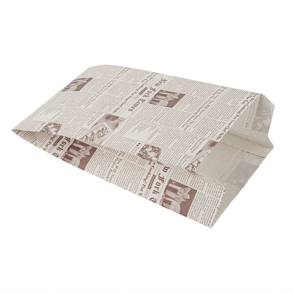 Bag Tek Sepia Newsprint Paper French Fry / Snack Bag - 5" x 3" x 8 3/4" - 4000 count box