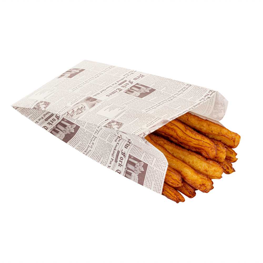 Bag Tek Sepia Newsprint Paper French Fry / Snack Bag - 5" x 3" x 8 3/4" - 4000 count box