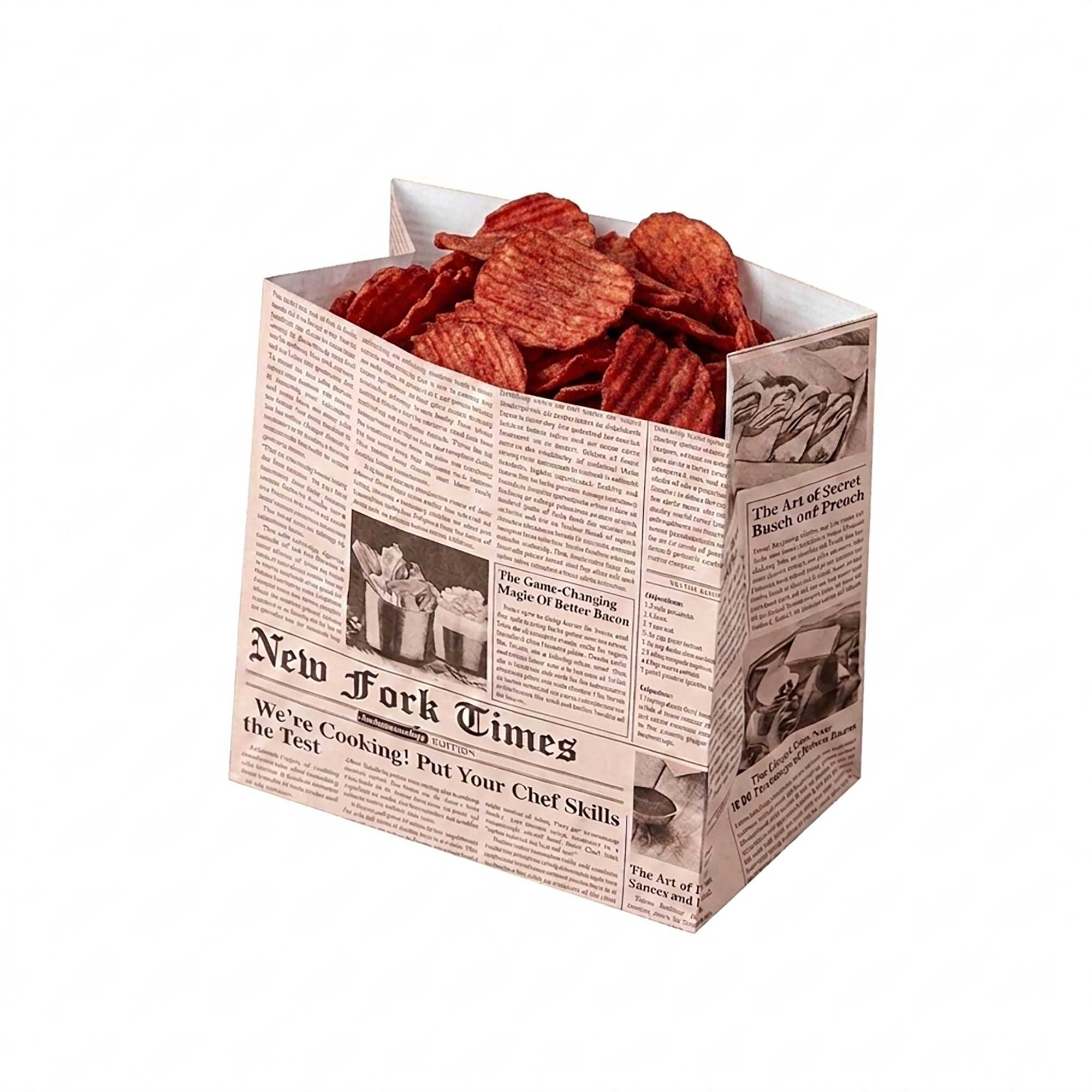Bag Tek Sepia Newsprint Paper Small Snack Bag - 4" x 2 1/4" x 3 3/4" - 100 count box