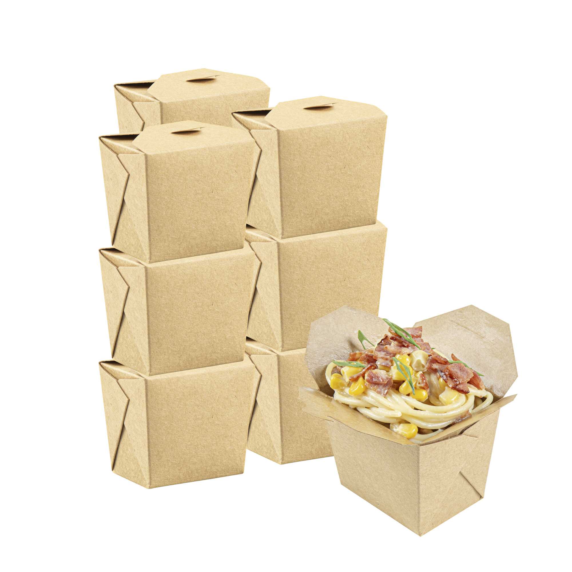 Bio Tek 8 oz Square Kraft Paper Microwavable Noodle Take Out Container - 2 3/4" x 2 1/4" x 2 1/2" - 25 count box