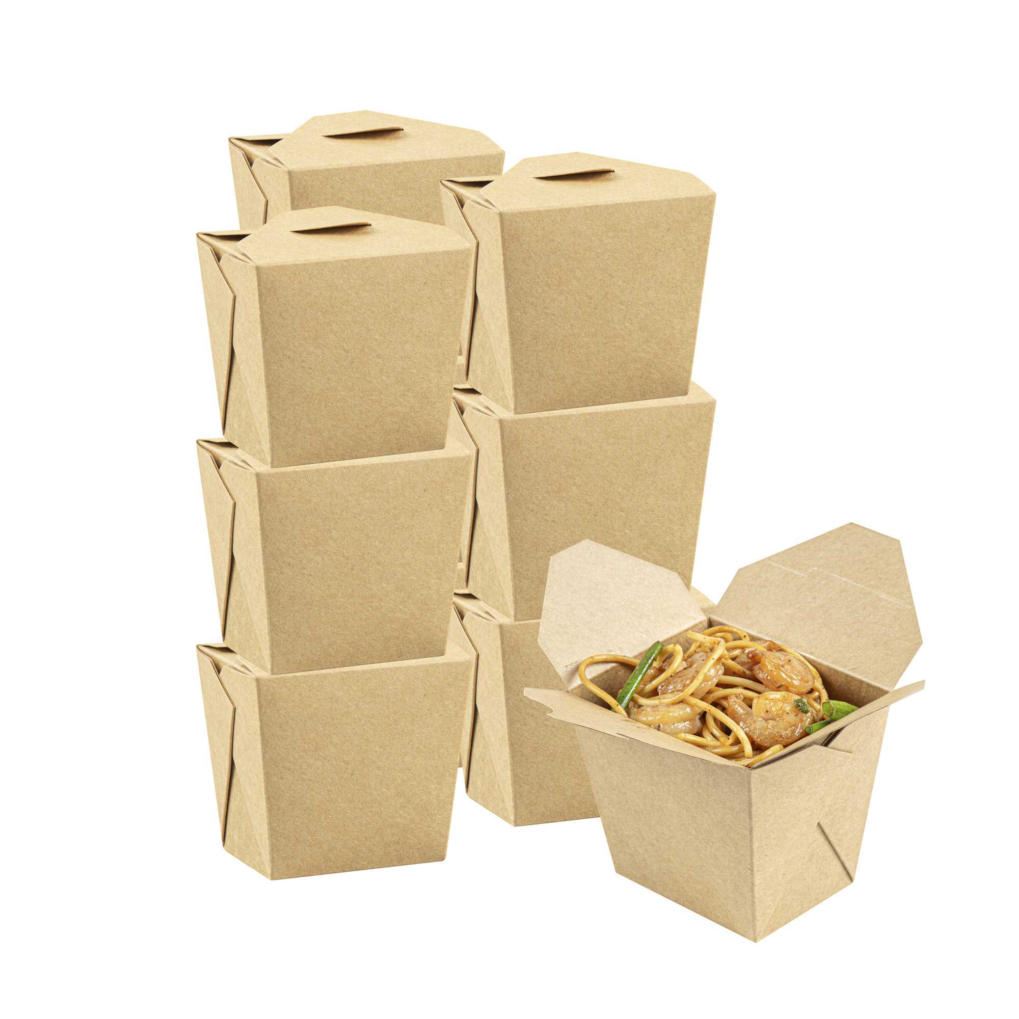 Bio Tek 16 oz Square Kraft Paper Microwavable Noodle Take Out Container - 3 1/2" x 3" x 3 1/4" - 25 count box
