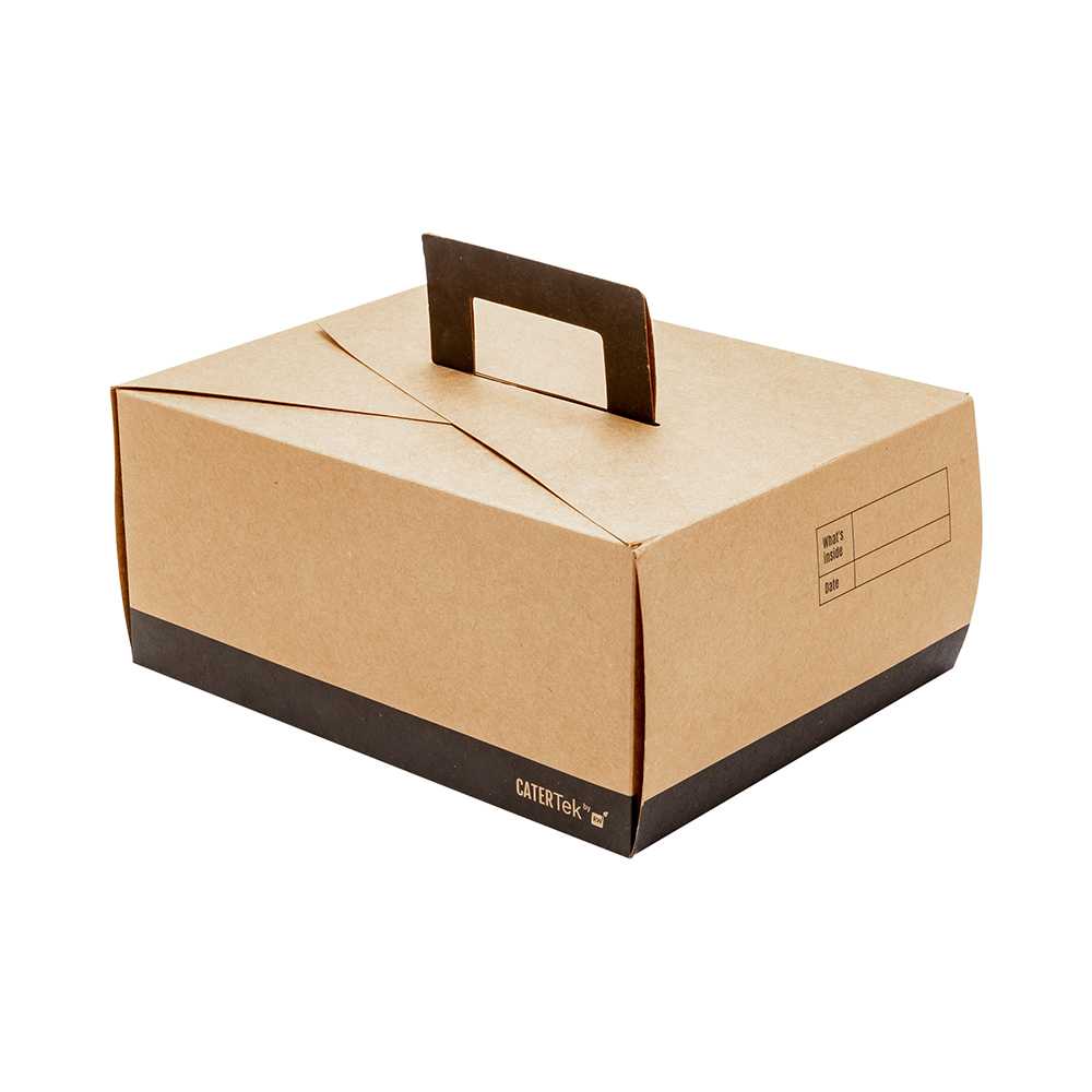 Cater Tek Rectangle Kraft and Black Paper Take Out Container - with Handle - 9" x 7" x 3" - 200 count box