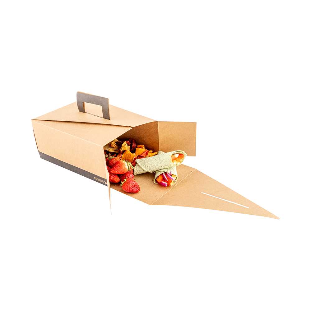 Cater Tek Rectangle Kraft and Black Paper Take Out Container - with Handle - 9" x 7" x 3" - 200 count box