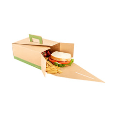 Cater Tek Rectangle Kraft and Green Paper Take Out Container - with Handle - 9