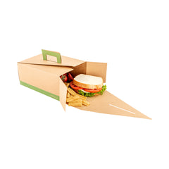 Cater Tek Rectangle Kraft and Green Paper Lunch Box - with Handle - 9