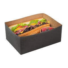 Bio Tek Rectangle Black Paper Sandwich / Burger Open Tray - 8 1/2