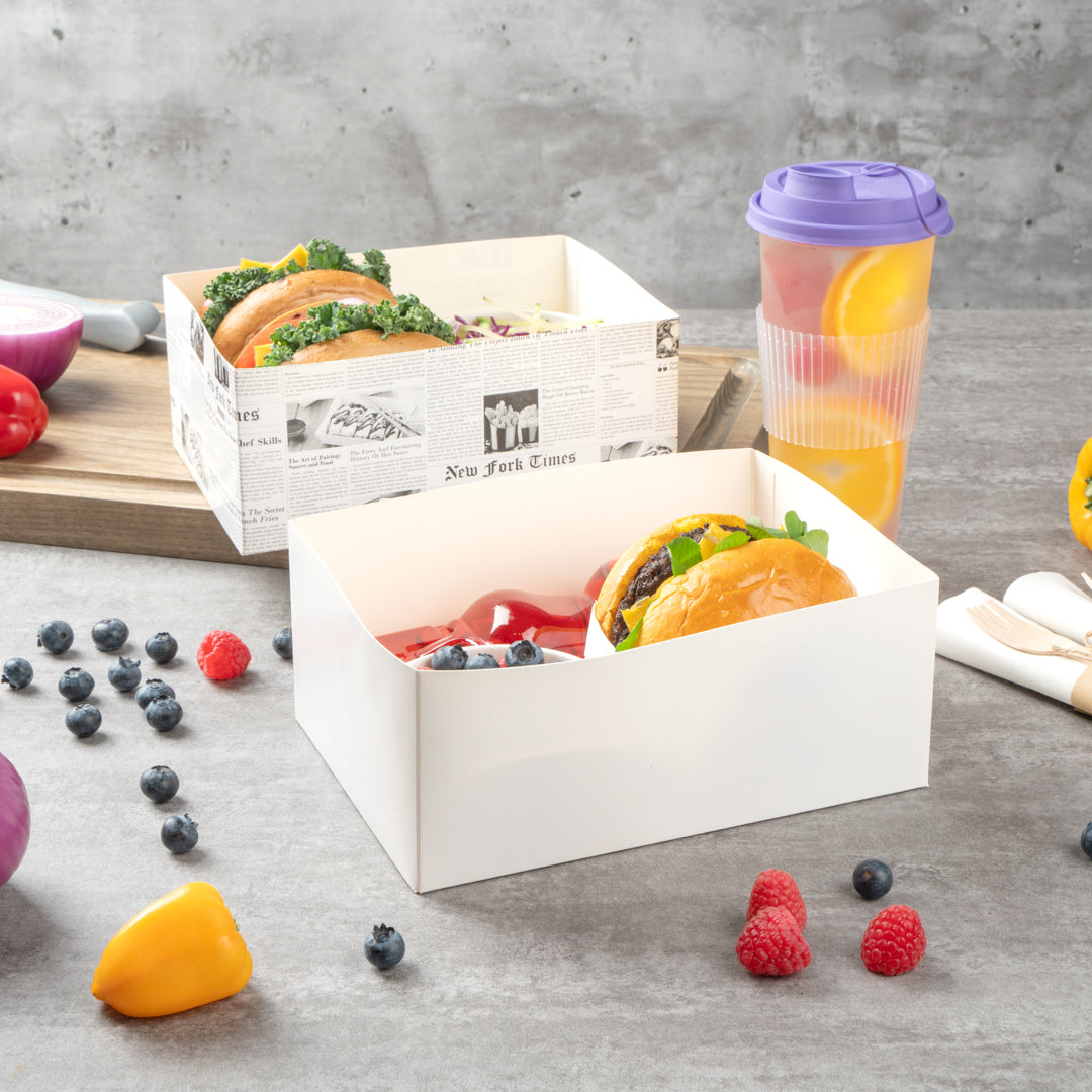 Lot De 100 Boîtes à Hamburger En Papier Kraft - 13x12,5x6,2 Cm, Couvercle à Charnière, Jetables Et Compostables