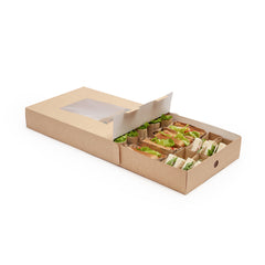 Slide Tek Rectangle Kraft Paper Catering Tray - with Window - 17 3/4