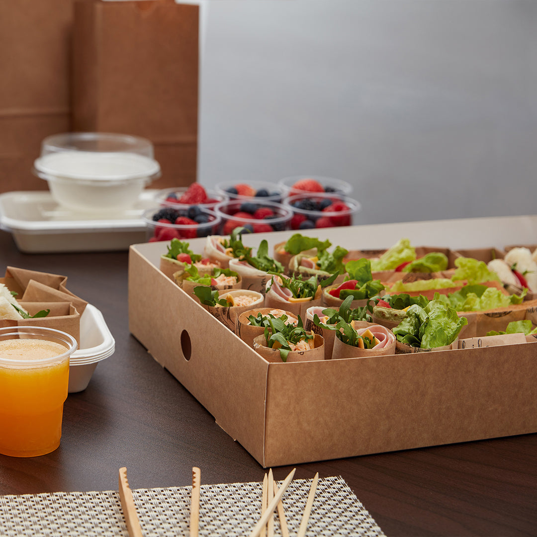 Slide Tek Rectangle Kraft Paper Catering Tray - with Window - 17 3/4" x 12 1/4" x 3 1/4" - 10 count box