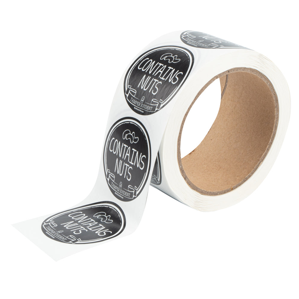 Label Tek Plastic Contains Nuts Label - Black with White Font, Tamper ...