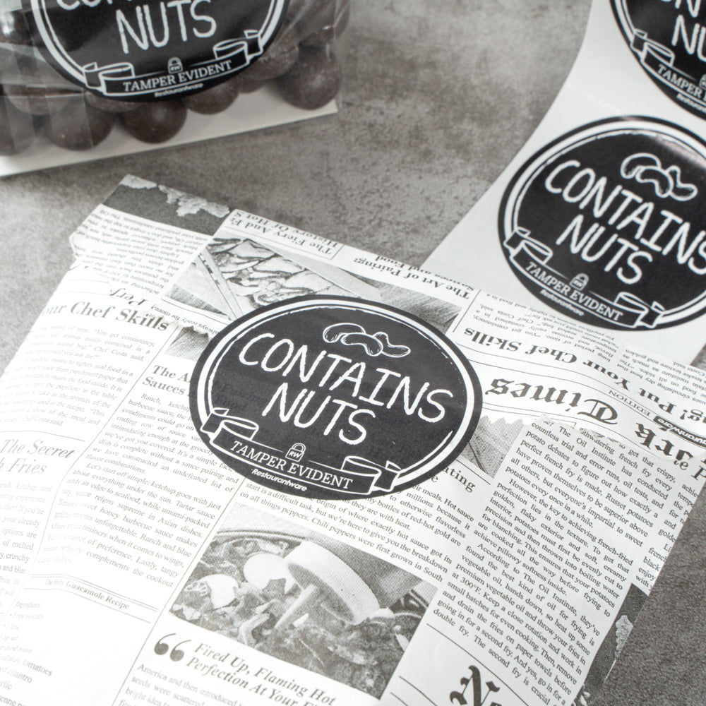 Label Tek Plastic Contains Nuts Label - Black with White Font, Tamper ...