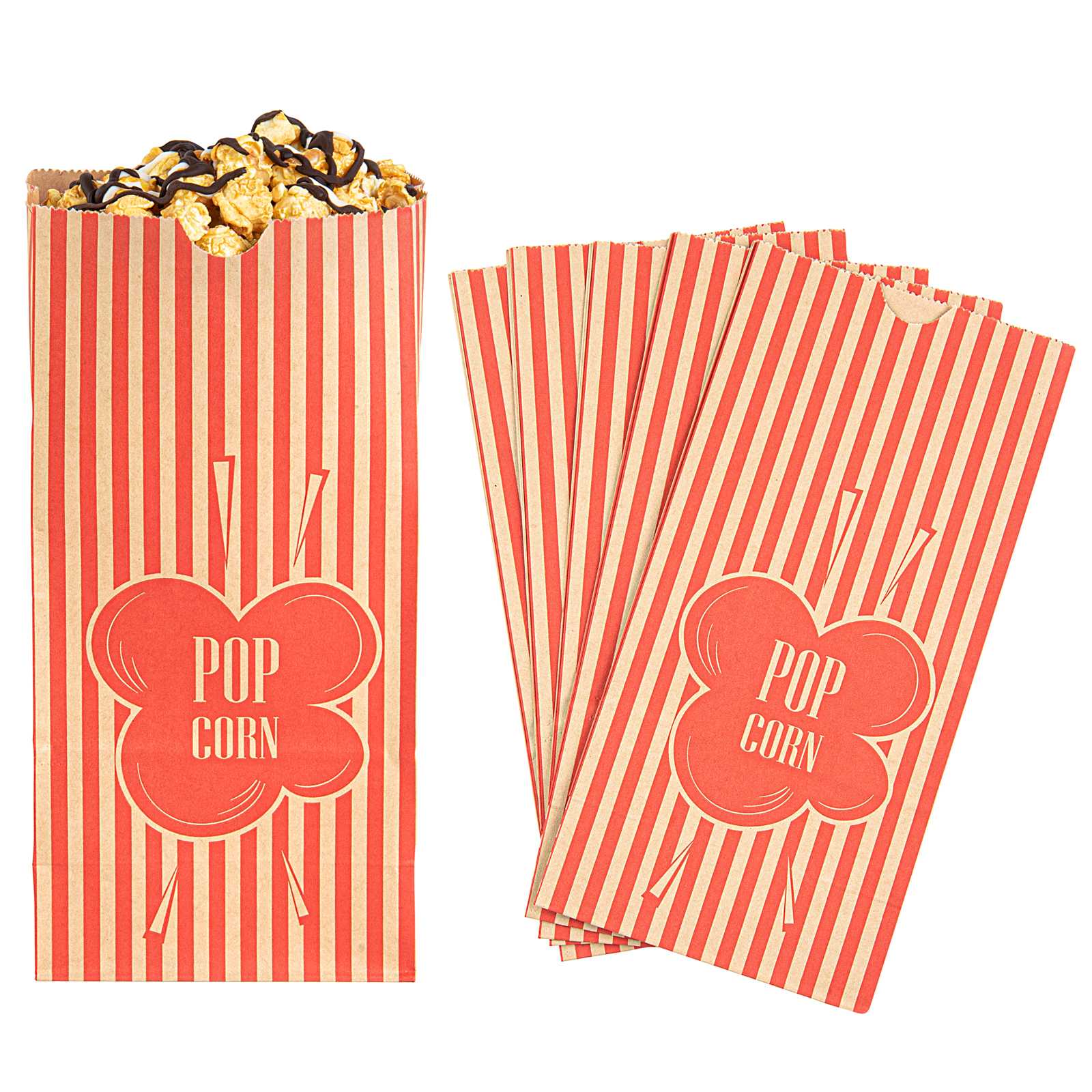 Bag Tek 1 oz Red and Kraft Paper Popcorn Bag - 4 1/4" x 2 1/4" x 9 1/2" - 2000 count box