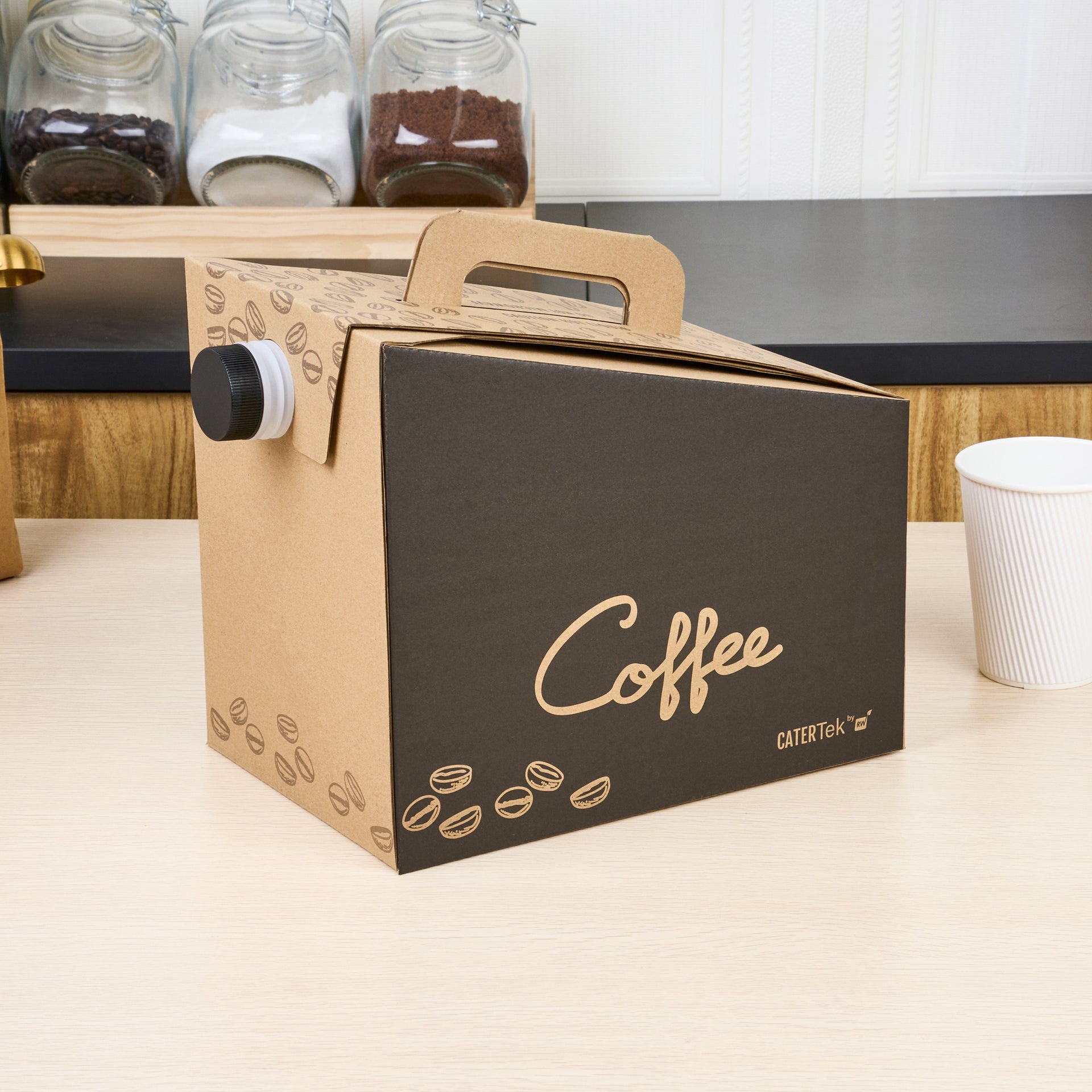 Cater Tek 160 oz Black Paper Coffee Take Out Box - 20 Cups - 10 3/4" x 7 1/2" x 7 3/4" - 10 count box