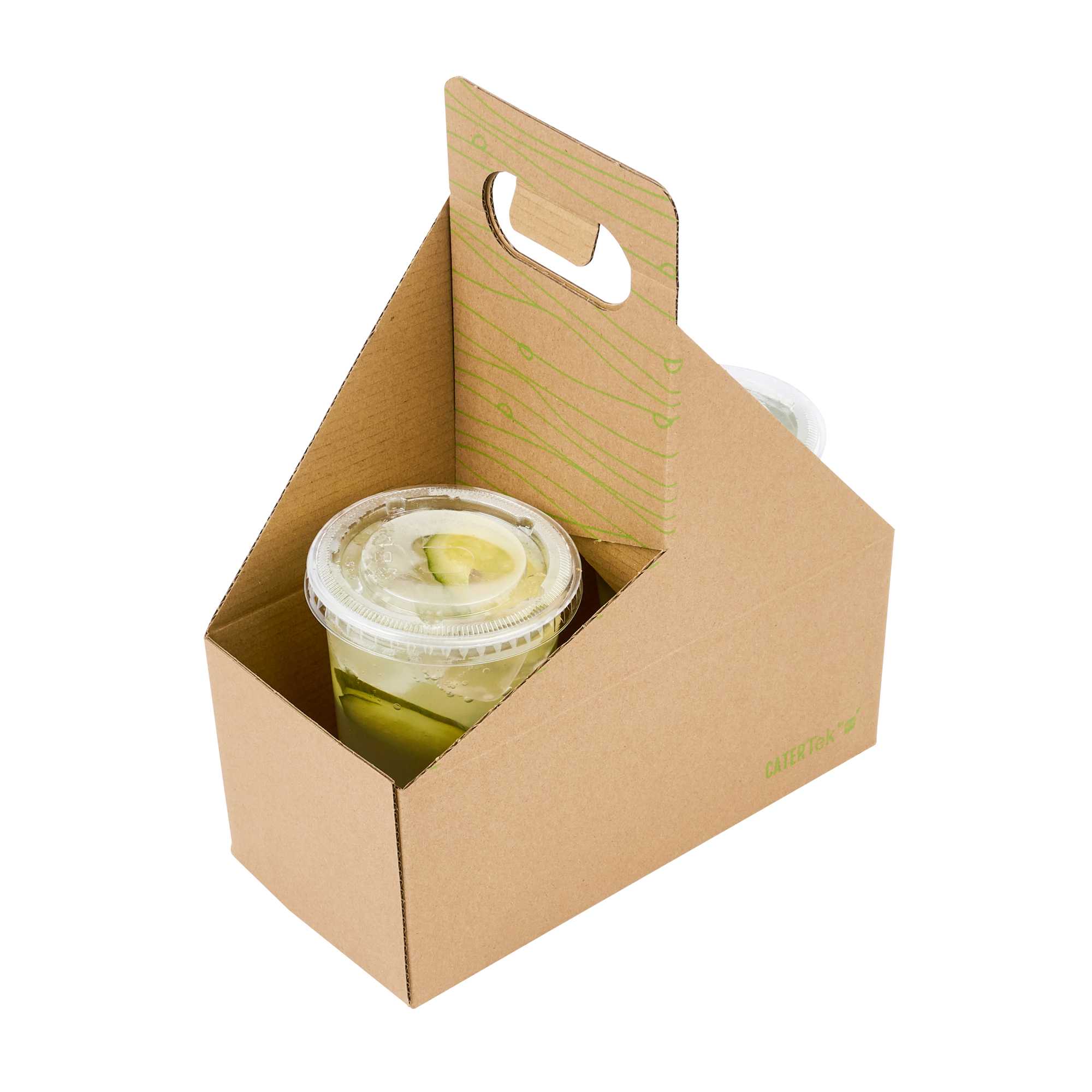 Cater Tek Kraft and Green Paper Drink Carrier - Holds 2 - 9" x 4 1/2" x 4" - 200 count box