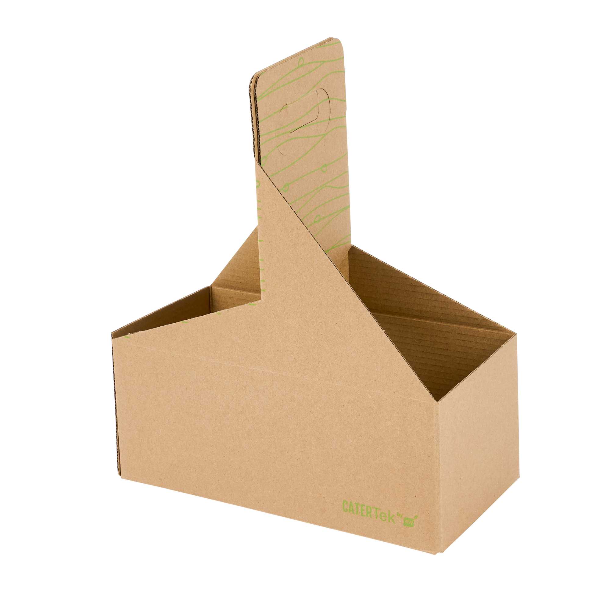 Cater Tek Kraft and Green Paper Drink Carrier - Holds 2 - 9" x 4 1/2" x 4" - 200 count box