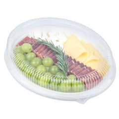 Pulp Safe Oval Clear Plastic Ripple Dome Lid - Fits Sugarcane / Bagasse Large Plate - 100 count box