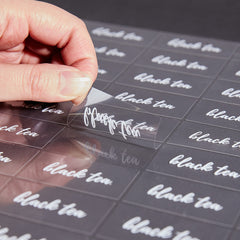 Label Tek Plastic Black Tea Label - Clear with White Font, Water-Resistant - 2