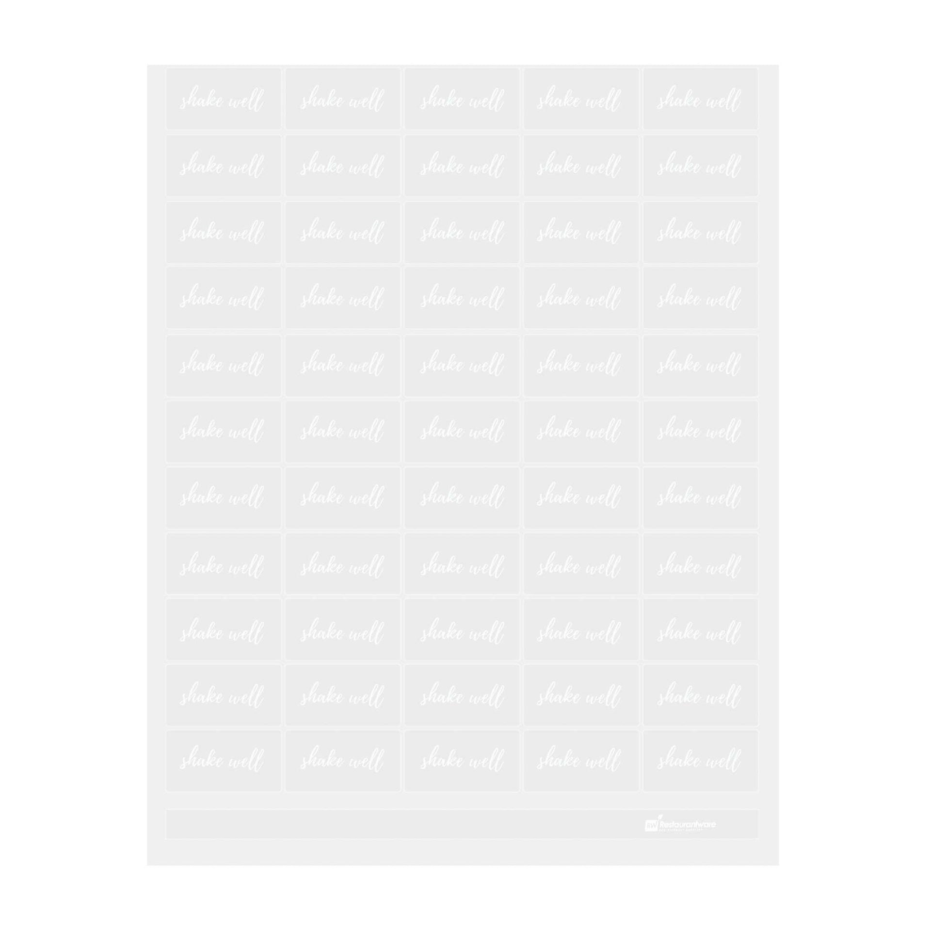 Label Tek Plastic Shake Well Label - Clear with White Font, Water-Resistant - 2" x 1" - 100 count box
