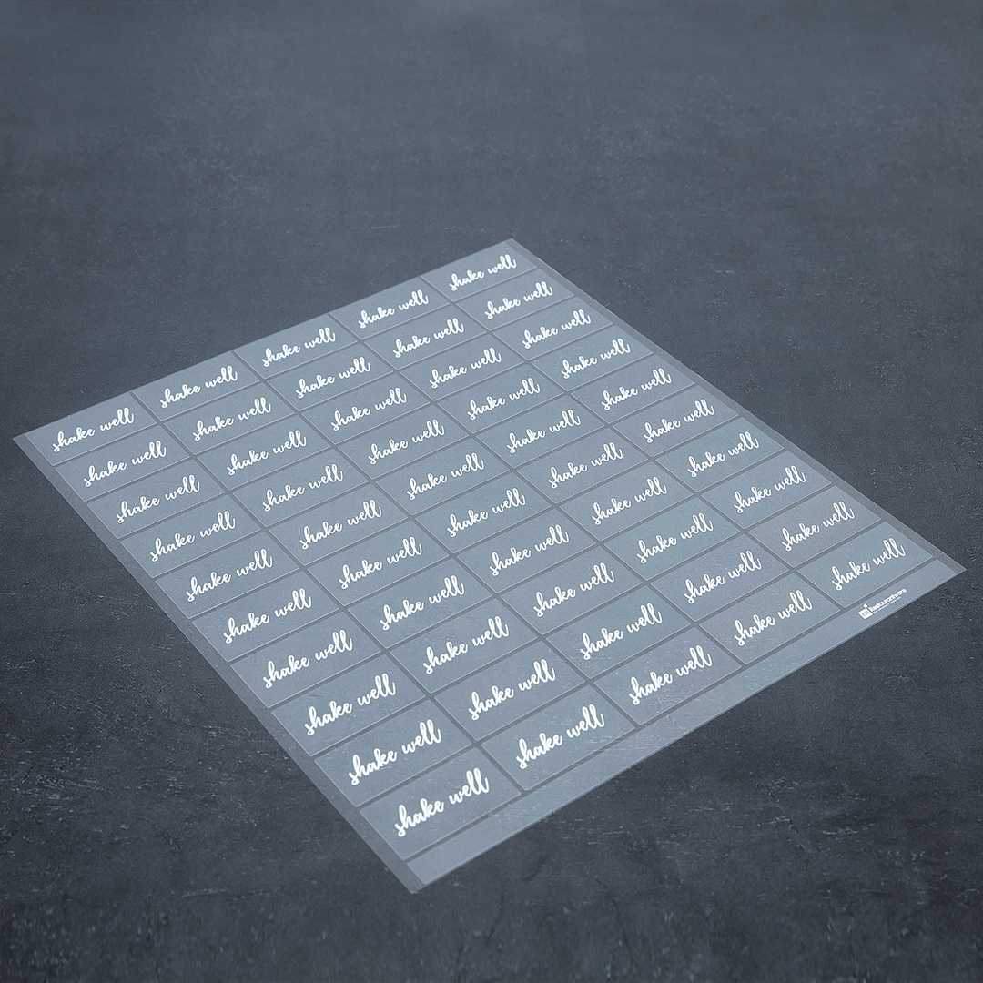 Label Tek Plastic Shake Well Label - Clear with White Font, Water ...