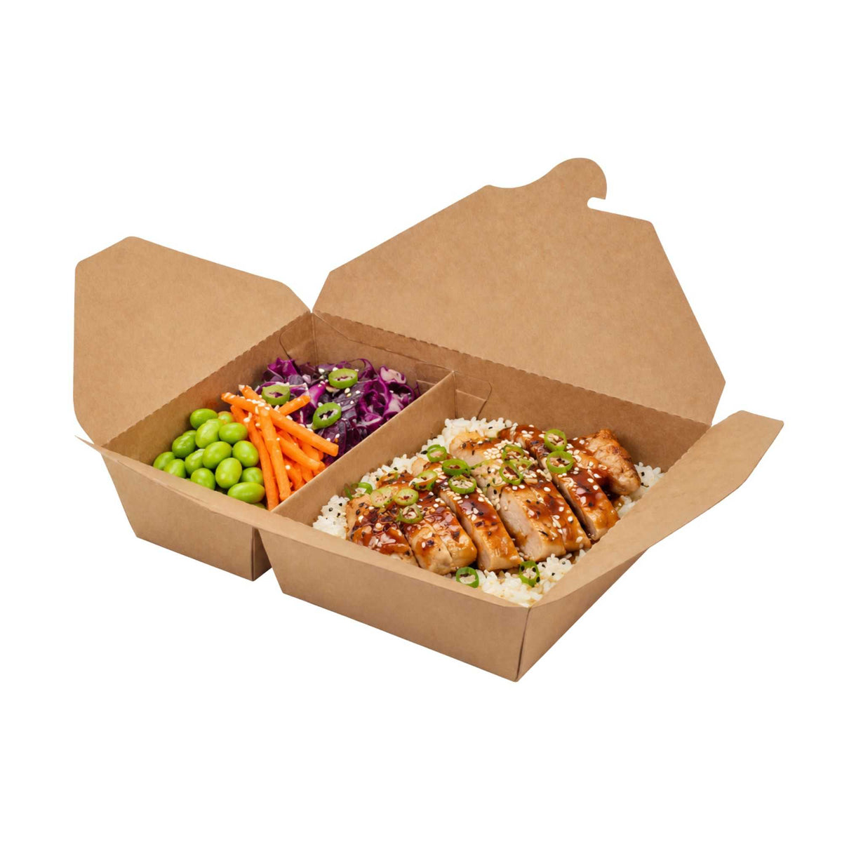 Bio Tek 50 oz Rectangle Kraft Paper #5 Bio Box Take Out Container - 2-Compartment - 8 1/2" x 6" x 1 3/4" - 200 count box