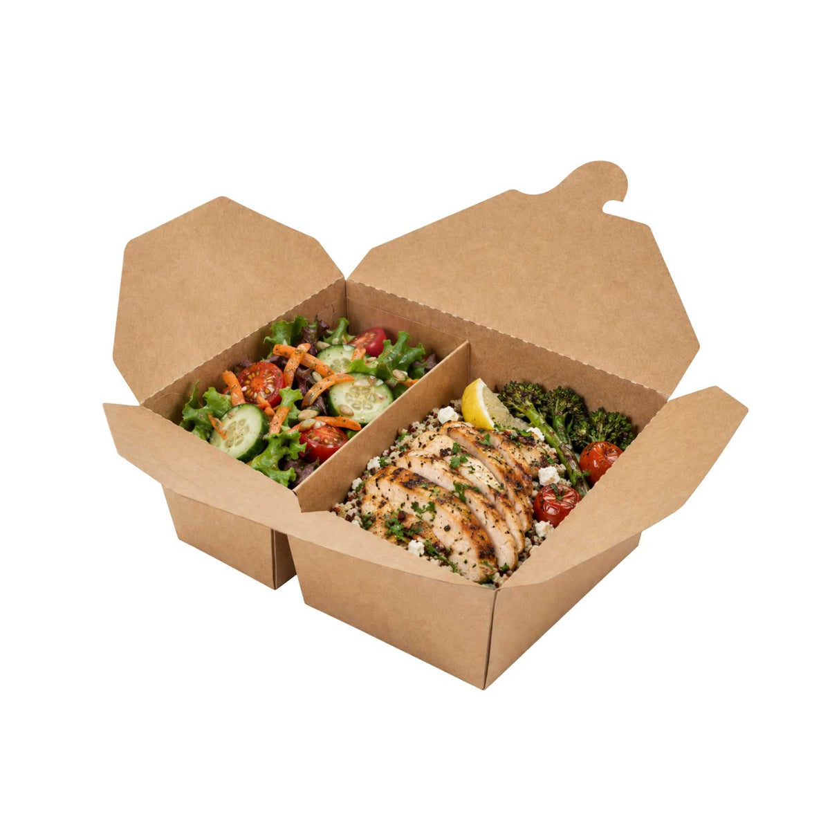 Bio Tek 47 oz Rectangle Kraft Paper #3 Bio Box Take Out Container - 2-Compartment - 6 1/2" x 5 1/4" x 2 1/2" - 200 count box