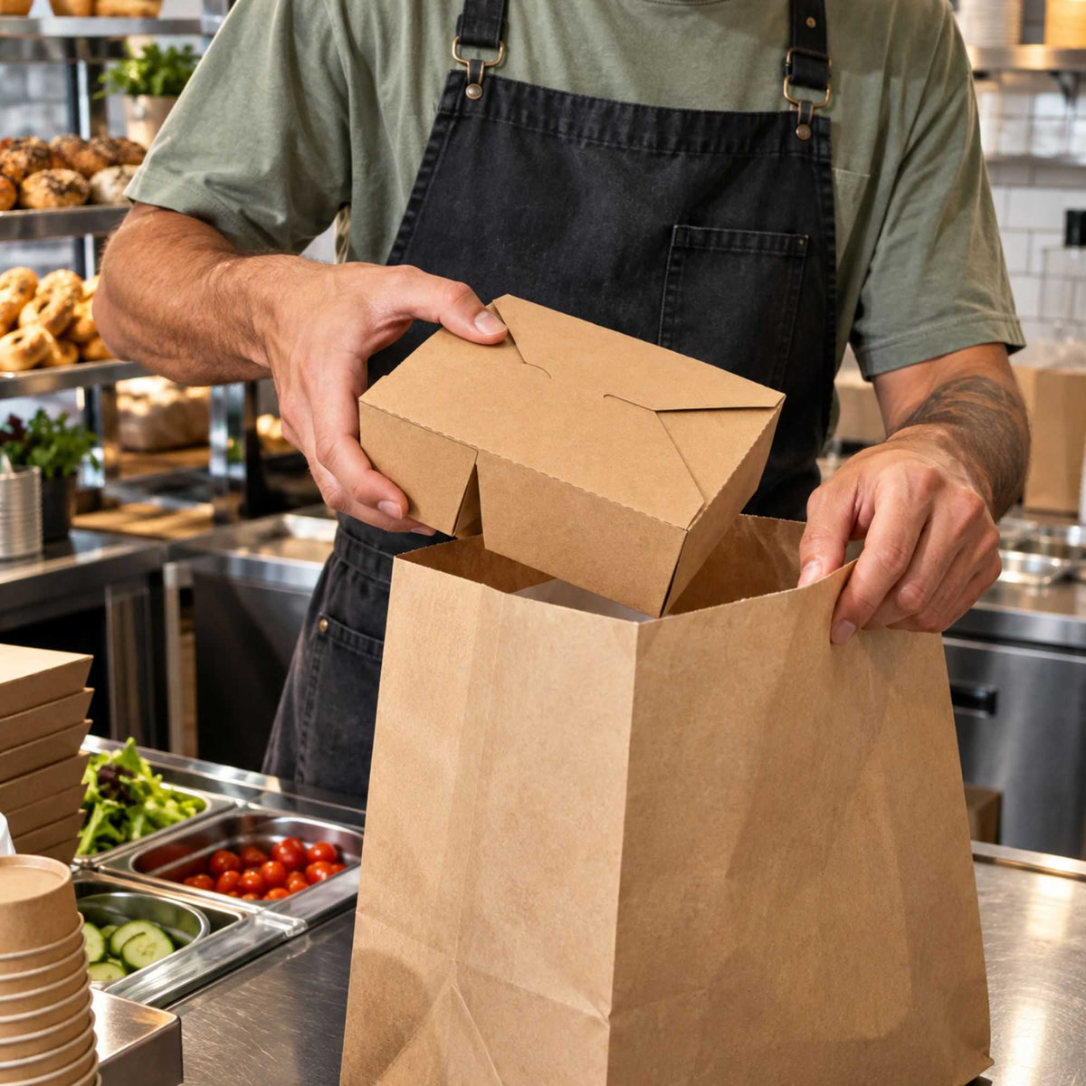 Bio Tek 47 oz Rectangle Kraft Paper #3 Bio Box Take Out Container - 2-Compartment - 6 1/2" x 5 1/4" x 2 1/2" - 200 count box