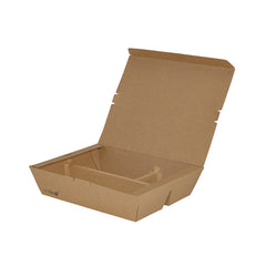 Bio Tek 51 oz Rectangle Kraft Paper Bento Box - 3-Compartment - 9 1/2