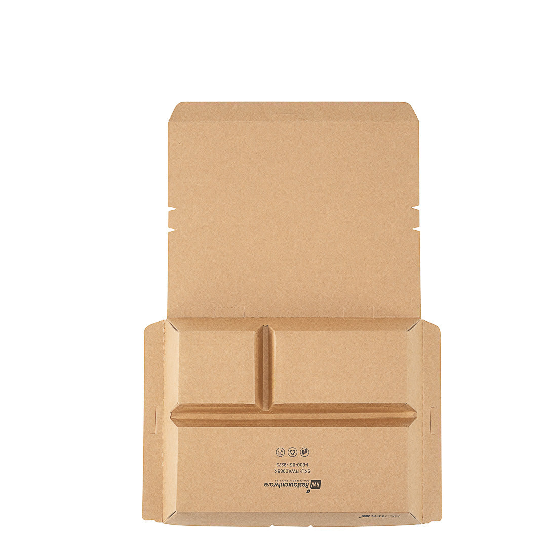 Bio Tek 51 oz Rectangle Kraft Paper Bento Box - 3-Compartment - 9 1/2 ...