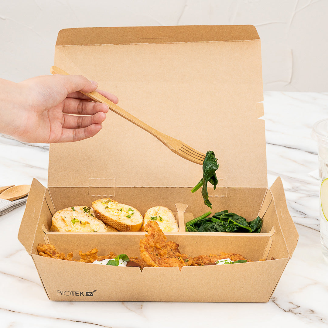 Bio Tek 51 oz Rectangle Kraft Paper Bento Box - 3-Compartment - 9 1/2 ...