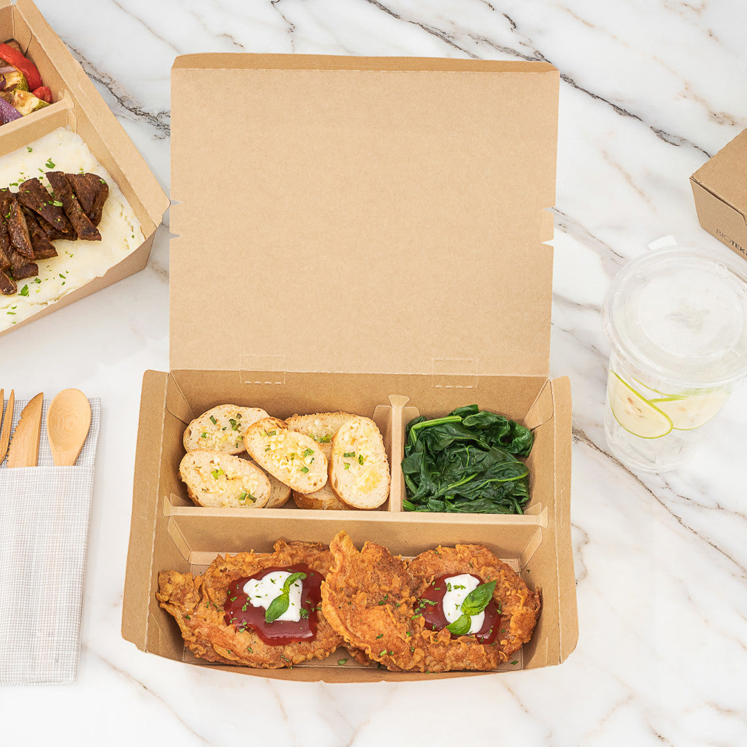 Bio Tek 51 oz Rectangle Kraft Paper Bento Box - 3-Compartment - 9 1/2 ...